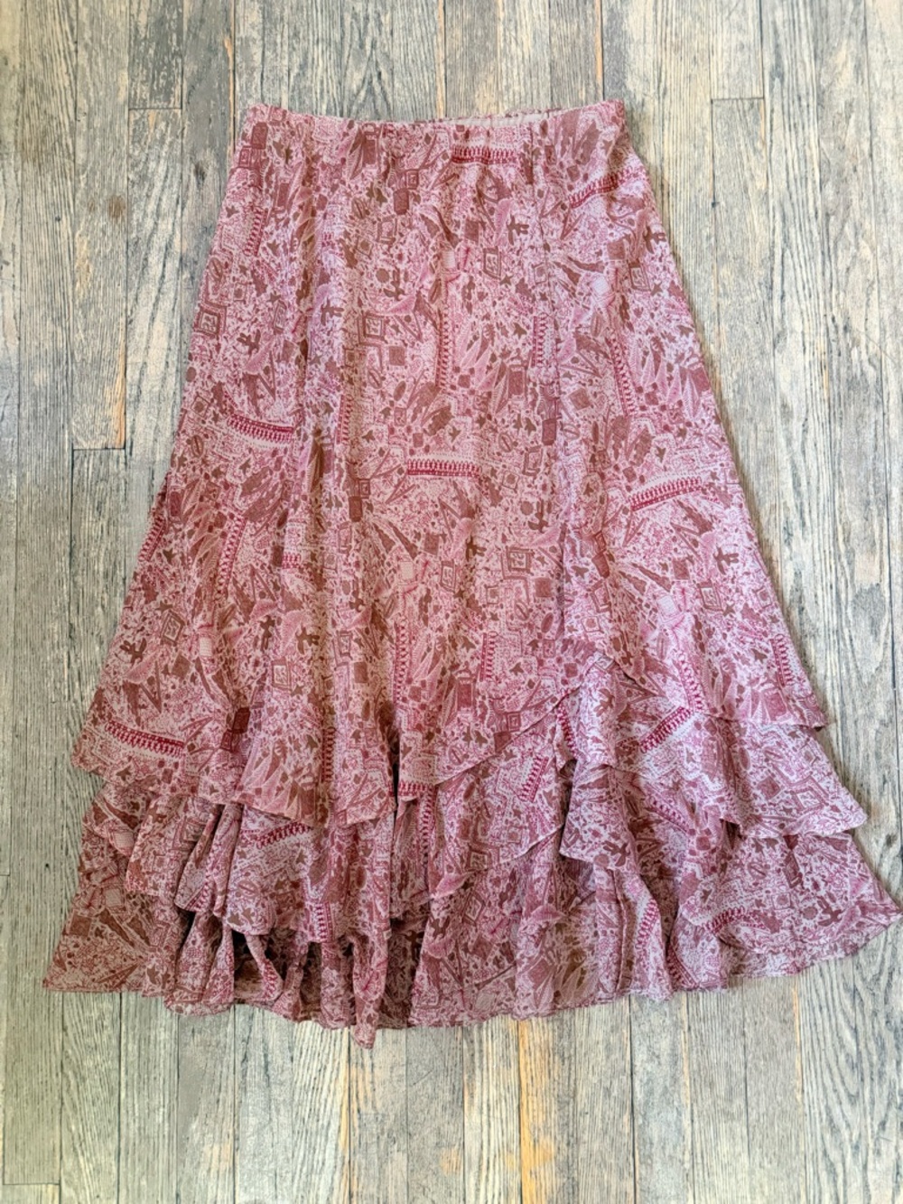 Vintage Y2K Coldwater Creek Terra Cotta Tiered Ruffled Skirt